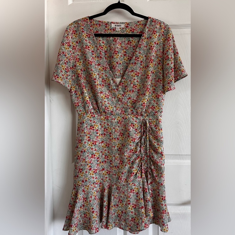 BB Dakota Floral Wrap Mini Dress - Red, Yellow, Green